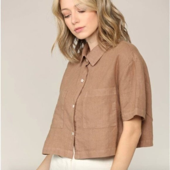 NWT Filosofia Linen Cropped Button Down Shirt - Picture 2 of 3